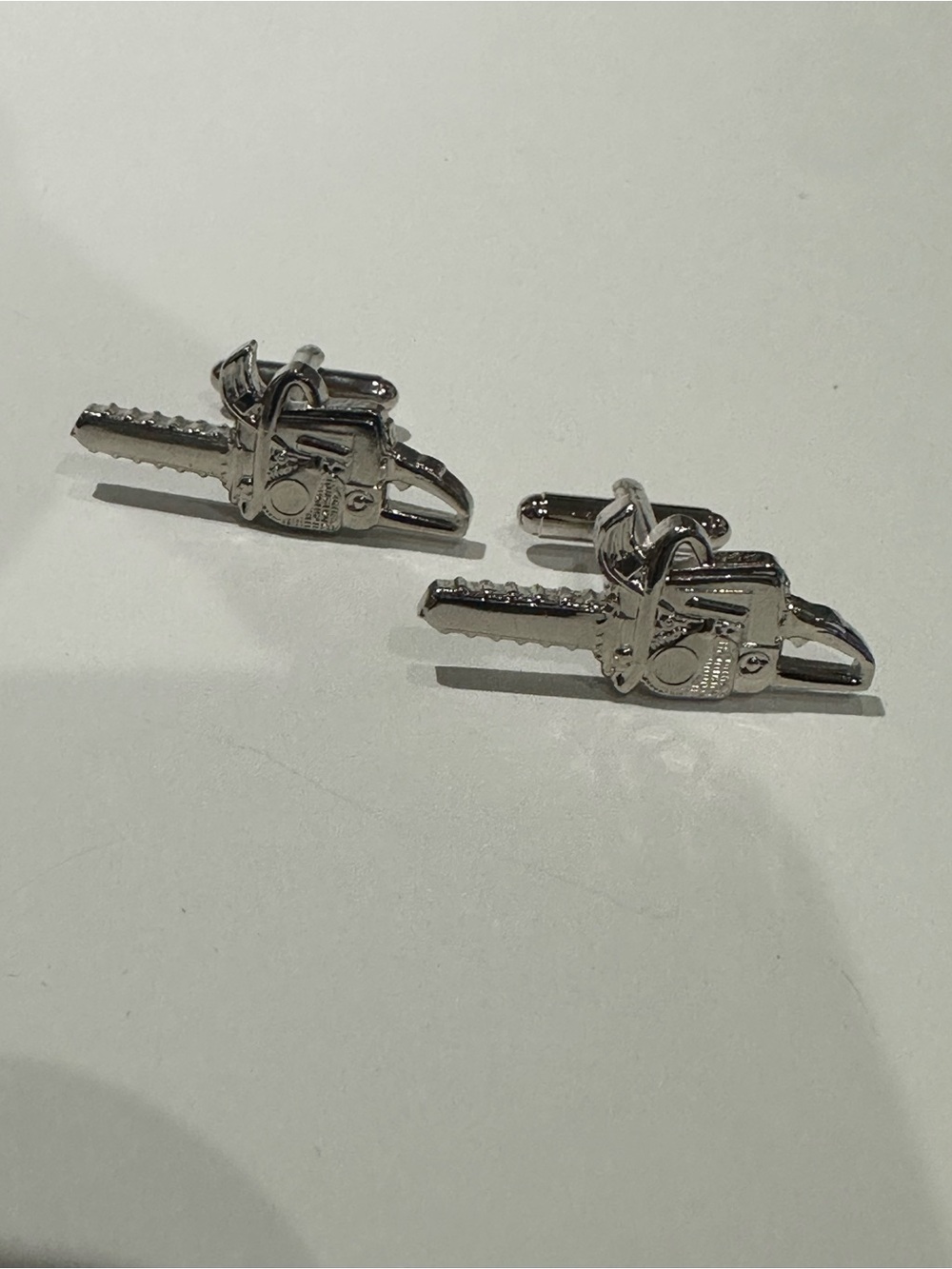 Silver Chainsaw Novelty Cufflinks - Men’s Accessories